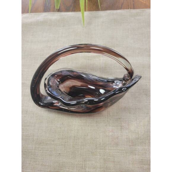 Vintage Cornucopia Basket, Art Glass Murano Style, Candy Dish Hand Blown Bowl - Picture 3 of 5